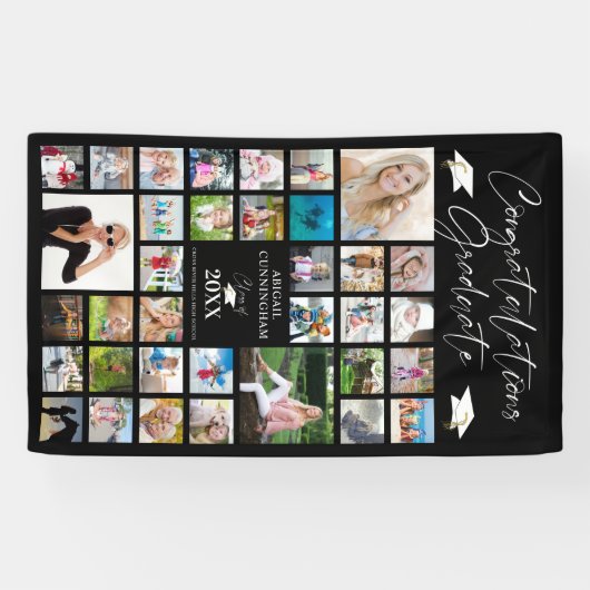 Abschluss Foto Collage Chic Script Black Banner (Horizontal)