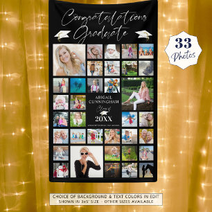 Abschluss Foto Collage Chic Script Black Banner