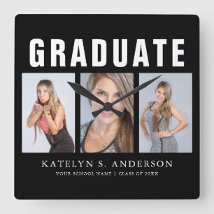 Abschluss Foto Collage Herzlichen Glückwunsch Squa Quadratische Wanduhr