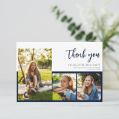 Abschluss Foto Collage Modernes Script Graduate Dankeskarte (Stehend Vorderseite)