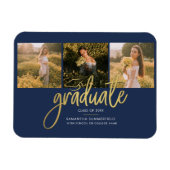 Abschluss Foto Collage Navy Gold Ankündigung Magnet (Horizontal)