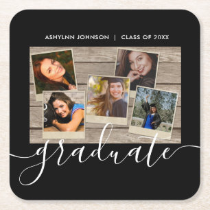 Abschluss Foto Collage Schwarze Glückwunsch benutz Rechteckiger Pappuntersetzer