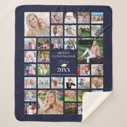 Abschluss Foto Collage Script CLASS of Navy Blue Sherpadecke (Vorderseite)