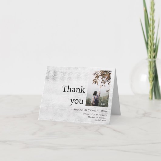 Abschluss Foto Danke, Rustikal Dankeskarte (Vorderseite)