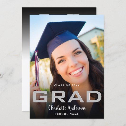 Abschluss Foto elegant Schwarz-weiß modern Ankündigung (Vorne/Hinten)