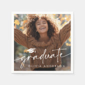 Abschluss Foto elegante Drehbuch Graduiertenkappe Serviette (Vorderseite)