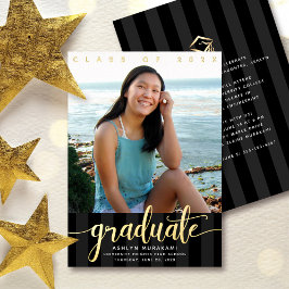 Abschluss Foto elegante Drehbuch schwarz Echtgold Folieneinladung