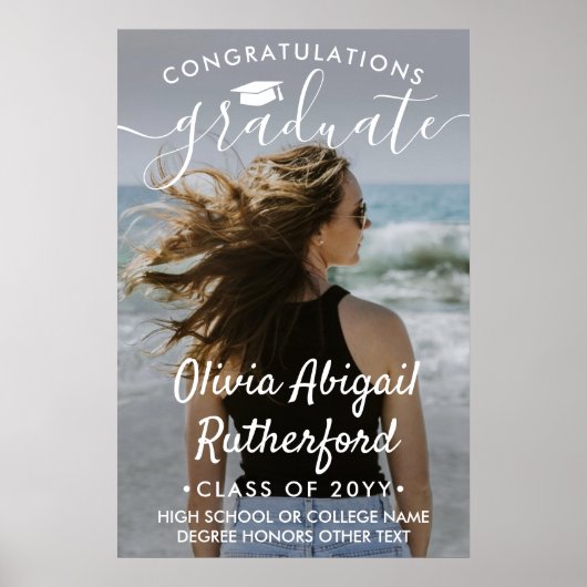 Abschluss Foto Elegante Moderne Weißkalligraphie Poster (Vorne)