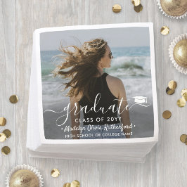 Abschluss Foto & Elegantes Jahr für weiße Skripte Serviette