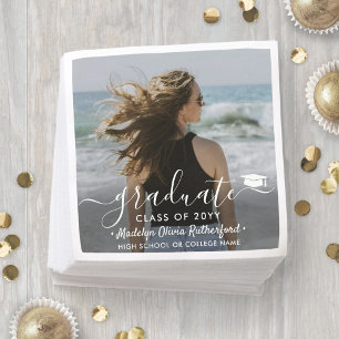 Abschluss Foto & Elegantes Jahr für weiße Skripte Serviette