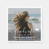 Abschluss Foto & Elegantes Jahr für weiße Skripte Serviette (Vorderseite)