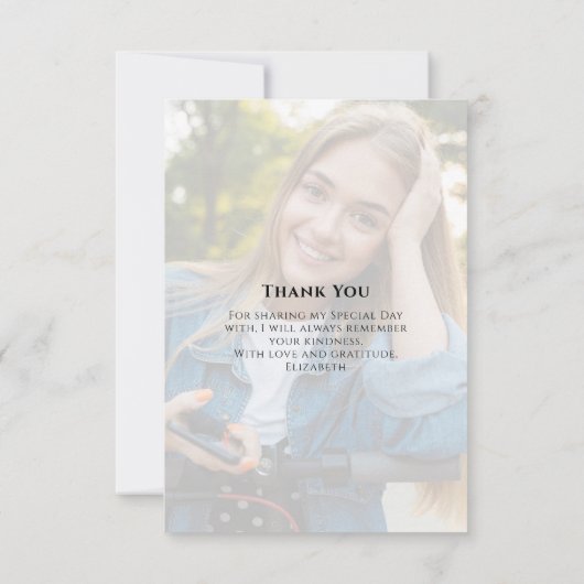 Abschluss Foto Elegantes Skript Dankeskarte (Rückseite)