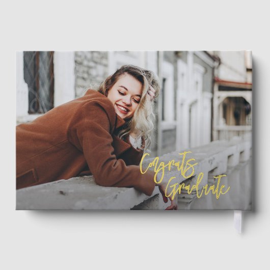 Abschluss Foto Eukalyptus Script Gold Foil Gästebuch (Rückseite)