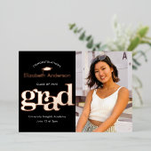 Abschluss Foto fett schwarz echte Rose Gold Folieneinladung (Stehend vorne)