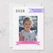 ABSCHLUSS-Foto für Mädchen vor der SCHULE Niedlich Einladung (Vorderseite)