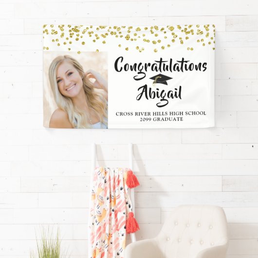 Abschluss Foto Gold Confetti Pinselschrift Banner (Insitu)