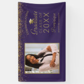 Abschluss Foto Gold Glam Script Grad Cap Lila Banner (Vertikal)
