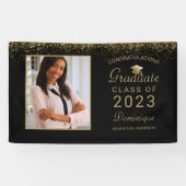 Abschluss Foto Gold Glitzer Script Grad Cap 2023 Banner (Horizontal)