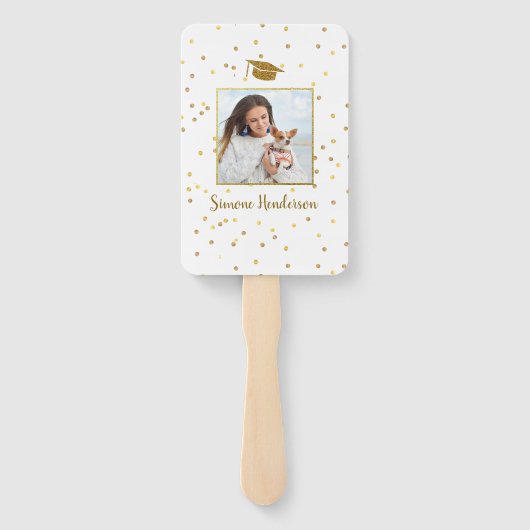 Abschluss Foto Gold Glitzer Stripe Place Holder Fächer (Rückseite)