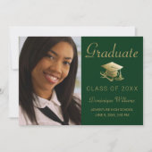 Abschluss Foto Gold Grad Cap Diploma Green Ankündigung (Vorderseite)