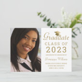 Abschluss Foto Gold Grad Cap Script 2023 White Ankündigung (Stehend Vorderseite)