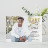 Abschluss Foto - Grand Party Script Gold Einladung (Stehend Vorderseite)