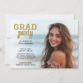 Abschluss Foto - Grand Party Script Gold Einladung (Vorderseite)