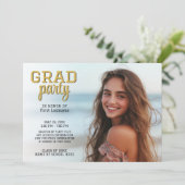 Abschluss Foto - Grand Party Script Gold Einladung (Stehend Vorderseite)