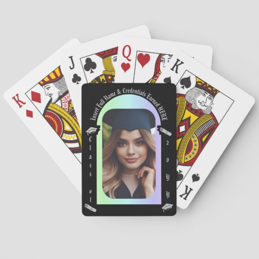 Abschluss Foto, Kap, Diplom, Bogenschießen Spielkarten (Rückseite)