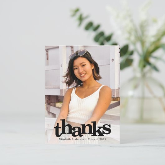 Abschluss Foto kühne moderne Typografie danke Postkarte (Stehend Vorderseite)