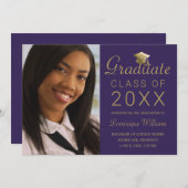 Abschluss Foto Lila Gold Grad Cap Script 2023 Ankündigung (Vorne/Hinten)