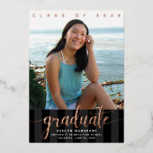 Abschluss Foto mädchenhaft Skript schwarze reale R Folieneinladung (Vorderseite)