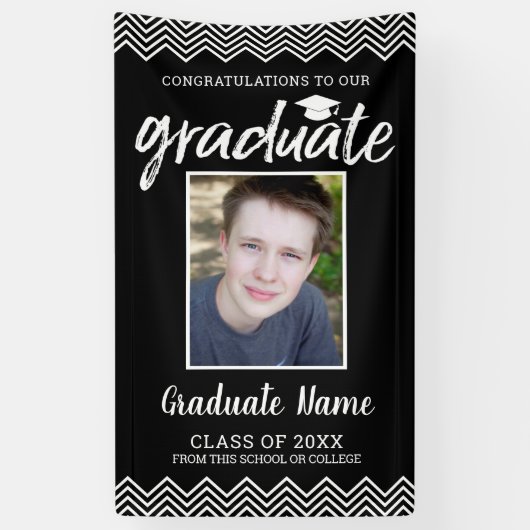 Abschluss Foto mit Grad Name Schwarz Vertikal Banner (Vertikal)