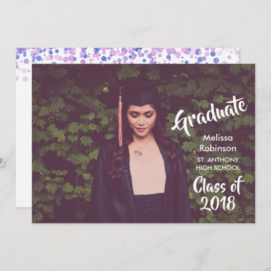 Abschluss Foto mit Trendy Schriftart Party Einladung (Vorne/Hinten)