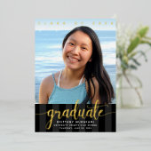 Abschluss Foto moderne Drehbuch Schwarz Echtgold Folieneinladung (Stehend vorne)