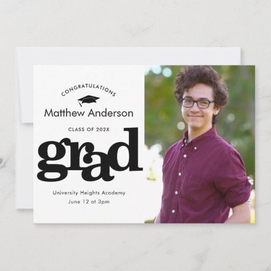 Abschluss Foto Moderne fette Grafik Schwarz-weiß Ankündigung (Vorderseite)