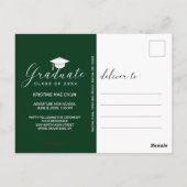 Abschluss Foto Moderne Script Grüne Einladung Postkarte (Rückseite)