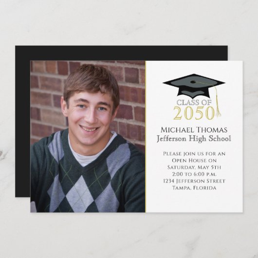 Abschluss Foto Modernes Minimalistisches Mortarboa Einladung (Vorne/Hinten)