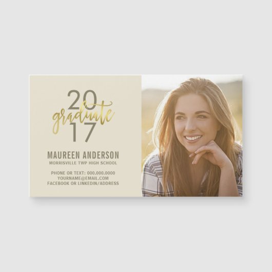 Abschluss-Foto-Namenskarten-Imitat-Goldabsolvent Magnetkarte (Vorderseite)