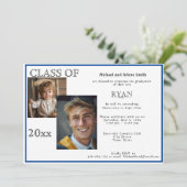 Abschluss Foto Navy Blue & White Einladung (Stehend Vorderseite)