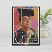 Abschluss Foto Personalisiert Schwarz und Weiß Einladung (Stehend Vorderseite)