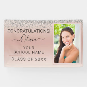 Abschluss Foto Pink Silver Glitzer Class of 2022 Banner