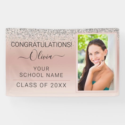 Abschluss Foto Pink Silver Glitzer Class of 2022 Banner (Horizontal)