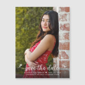 Abschluss Foto Rett Date Script Hearts Modern Magneteinladung (Vorderseite)