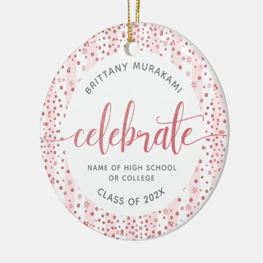 Abschluss Foto Rose Gold Glitzer Script Keepake Keramik Ornament (Links)