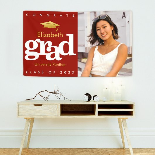 Abschluss Foto Rot Goldkappe fett modern Banner