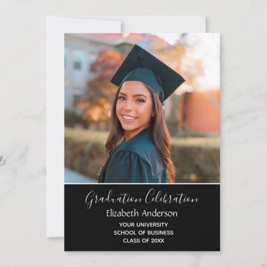 Abschluss Foto Schwarz-weiß Uni-Abschluss Einladung (Vorderseite)