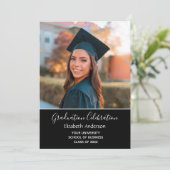 Abschluss Foto Schwarz-weiß Uni-Abschluss Einladung (Stehend Vorderseite)