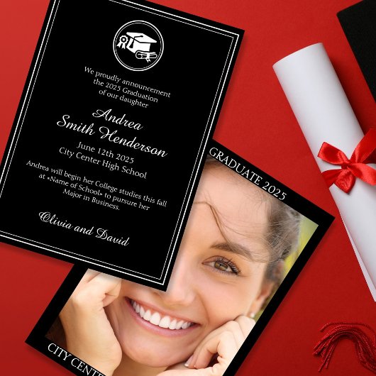 Abschluss Foto Schwarz-weißer Text Ankündigung