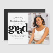 Abschluss Foto Schwarz-weißer Typ Rett Datum Magneteinladung (Vorne/Hinten)